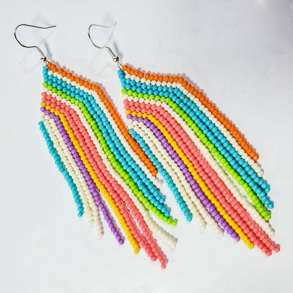 "Spring in Miami" Seed Bead Fringe Earrings - Picture 1 of 6